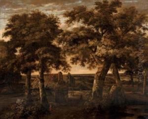 An Extensive Landscape With Trees And A Cottage by Philips Koninck