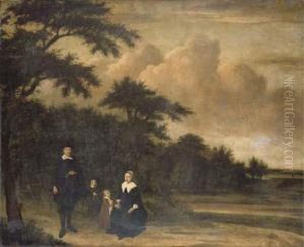 A Group Portrait Of A Gentleman
And A Lady With Their Children Inan Extensive Wooded Landscape - view 1