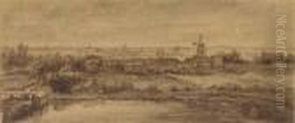 An Extensive Landscape With A 
Lake In The Foreground, A Mill In Themiddle Distance And A Town Beyond - view 1
