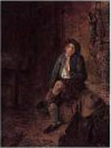 Stable Interior With A Young Boy Seated On A Barrel Stable Interior With A Young Boy Seated On A Barrel