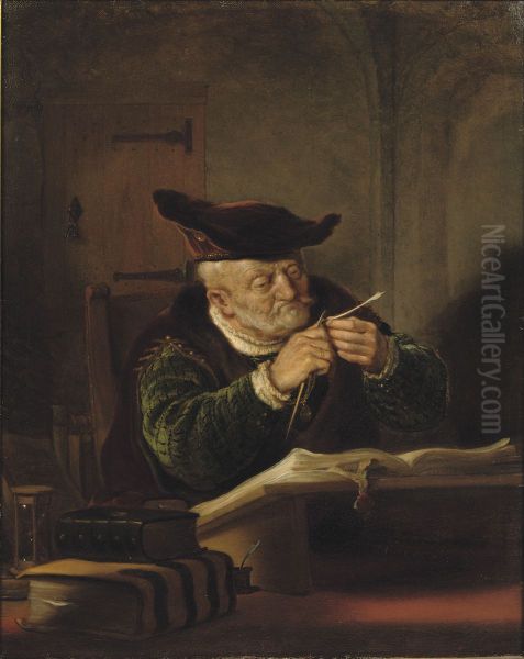 A Scholar Sharpening His Quill by Salomon Koninck