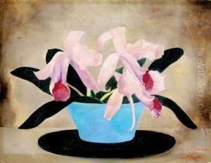 Orchidees Au Vase Turquoise by Micao Kono
