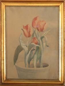 Red Tulips In A Flower Pot by Elise Konstantin-Hansen