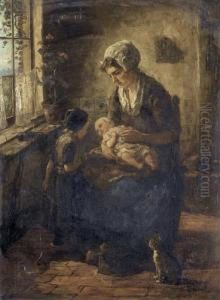 Mutter Mit Saugling Und Kind In Interieur. by Cornelis Koppenol