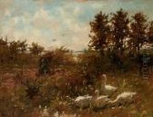 Geese In A Garden by Cornelis Koppenol
