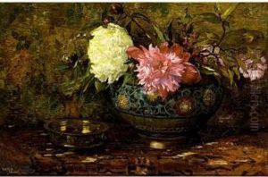 Peonies In A Cloissone Vase by Cornelis Koppenol