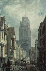 Redcliffe Street, Bristol, showing the Tower of the Church of St.Mary Redcliffe