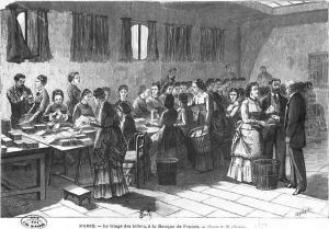 Sorting out the banknotes at the Paris Bank of France, 1897 Sorting out the banknotes at the Paris Bank of France, 1897