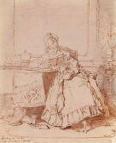 A Woman Reading At A Table In An Elegant Interior - view 1