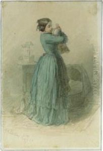 A Mother By A Cradle Holding Her Child