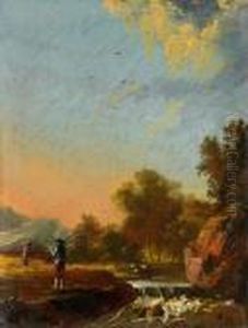 Pastoralt Landskap Med Fiskare Vid Fors by Johan Philip Korn