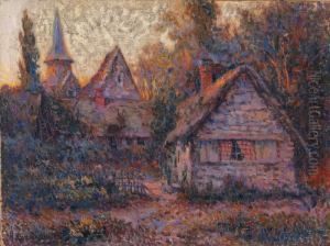 Maisons De Village Le Soir Au Soleil Couchant by Michel Korochansky