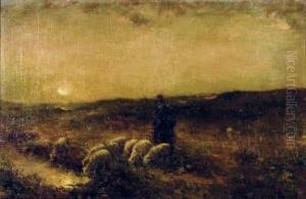 Moonlight Walk With Shepherd And Flock - view 1