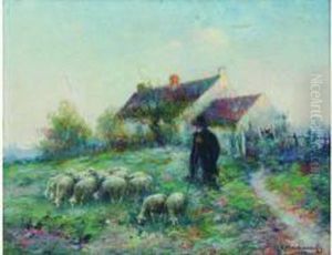  Berger Et Son Troupeau Devant La Ferme  by Michel Korochansky
