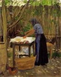 Woman Ironing by Aladar Korosfoi Kriesch