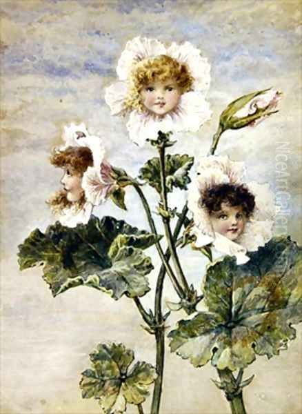 Geranium and Sweet Pea Flower Children a pair 2 - view 1
