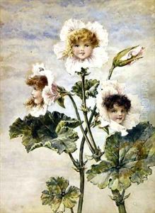 Geranium and Sweet Pea Flower Children a pair 2 by Rebecca Coleman