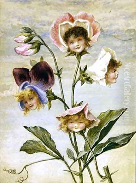 Geranium and Sweet Pea Flower Children a pair - view 1