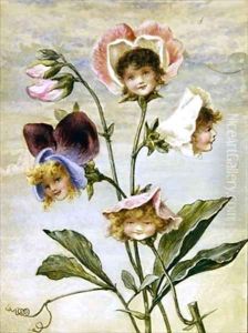 Geranium and Sweet Pea Flower Children a pair by Rebecca Coleman