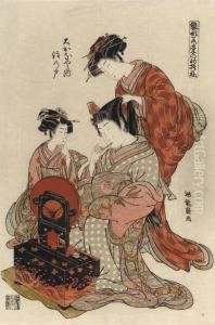 Okanaya Nai Suminoe by Isoda Koryusai