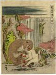 Monkey And Young From The Series ````````furyu Junishi Saru' by Isoda Koryusai