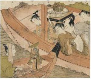 Shunga : Couple A Bord D'un Bateau De Plaisance by Isoda Koryusai