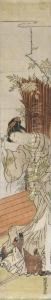 Beauty With A Trained Monkey On A Leash by Isoda Koryusai