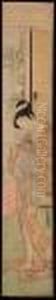 A Full-length Portrait Of A Courtesan Feeding A Mouse by Isoda Koryusai