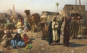Merchants In A North African Market by Franz Xavier Kosler