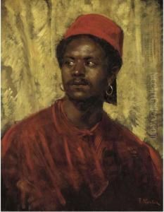 Portrait Of An Egyptian Man, Head And Shoulders, In A Dark Red Coat