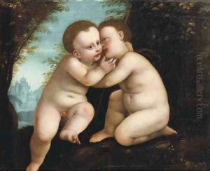A wooded landscape with Jesus and Saint John as infants thumbnail