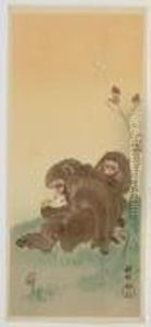 Two Monkeys With Butterflies. by Ohara Koson