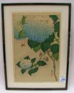Blue Hydrangeas With Was Ps by Ohara Koson