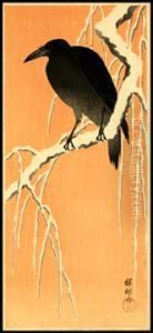 Carrion Crow On A Snow-covered Willow Branchat Dawn by Ohara Koson