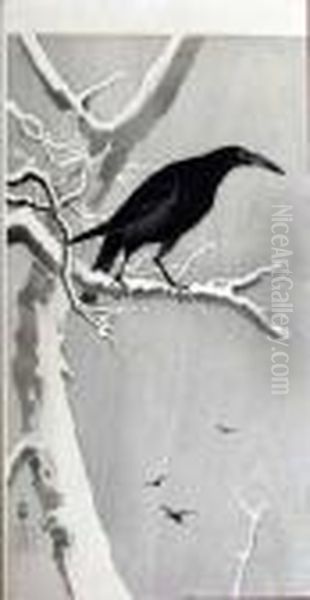 Crow On Snowy Branch - view 1