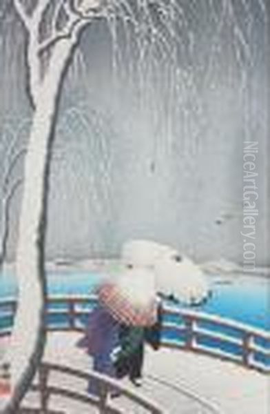 Figures On A Bridge In Winter - view 1