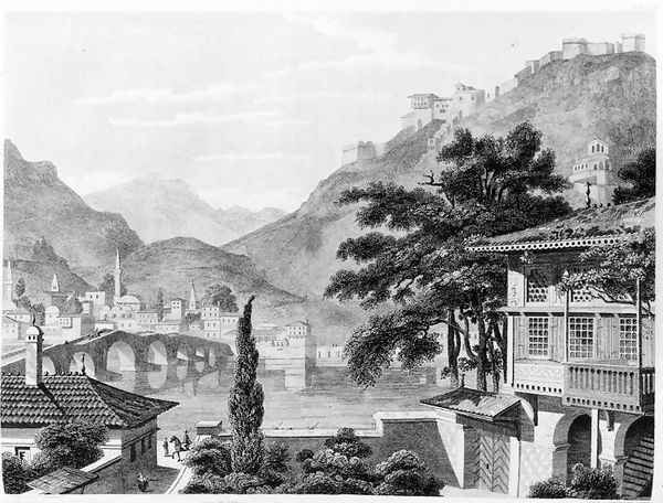 Town of Berat in early 19th century, from 'Travels in Sicily, Greece and Albania' - view 1
