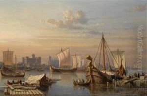 Viking Ships On The River Thames by Everhardus Koster