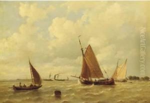 Sailing Vessels And A Steamship By A Coast