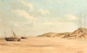 Beached Fishing-boats On A Deserted Beach by Everhardus Koster