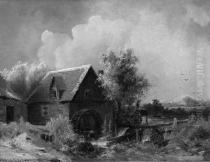 "muhle Am Bach". Sign. Ol Auf Lwd.
 Doubliert, Rest. 32,5 X 24,5 Cm. Rahmen by Paul Koster