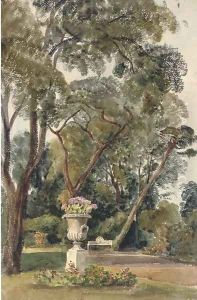 A classical urn in the garden of Down Hall, Essex by Harriet Cheney