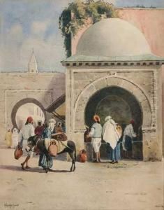 Orientalen Am Brunnen Neben Der Stadtmauer by Jeno, Eugene Koszkol