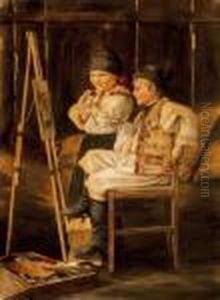 Children By The Easel by Jeno, Eugene Koszkol