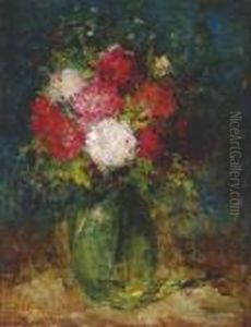 Flowers In A Green Vase by Jozsef Koszta