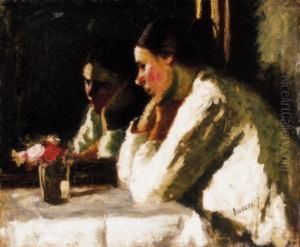 Annuska With Flower, In Front Of A Mirror
