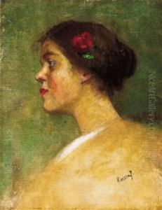 Girl, Witha Flower In Her Hair by Jozsef Koszta