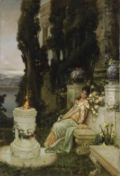 A Lady On A Marble Bench In Ancient Rome - view 1