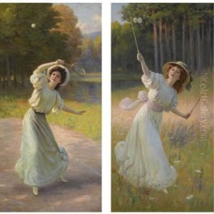 Ladies At Play: A Pair by Leopold-Francois Kowalsky