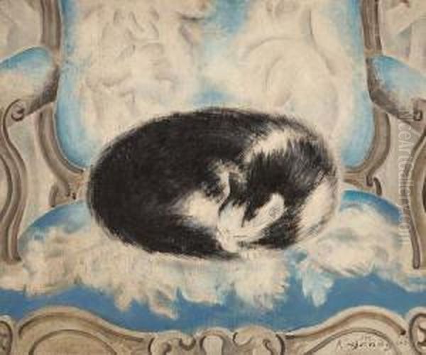 Cat Sleeping On An Armchair - view 1